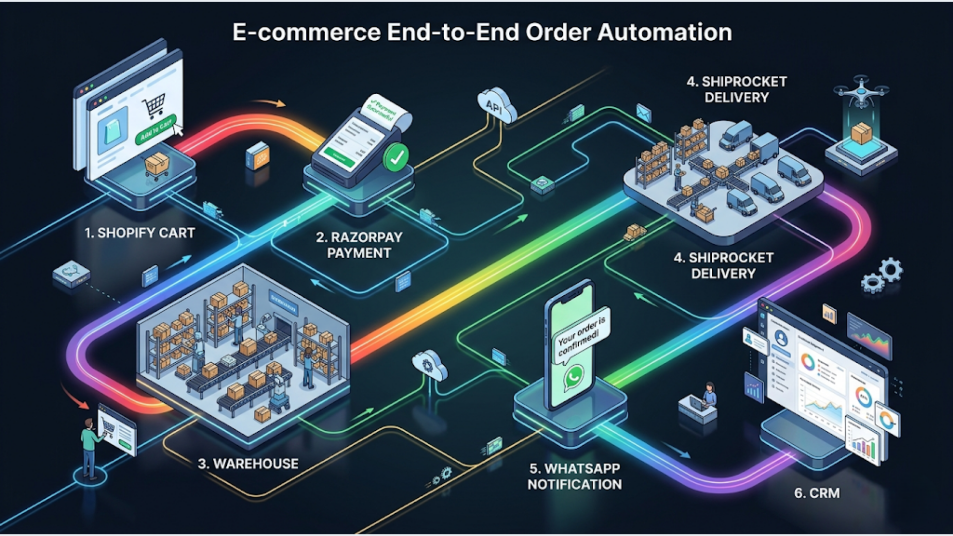 End-to-End Order Automation: Shopify + Razorpay + WhatsApp + CRM